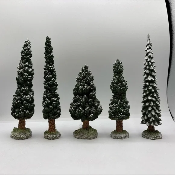 Department 56 1998 Vintage Village Snowy Evergreens Set Of 5 Large 52614 Retired - Picture 2 of 12